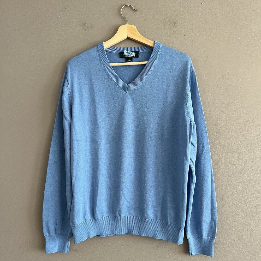 Brooks Brothers Sweater Men’s Large V Neck Blue Silk Blend Long Sleeve Preppy